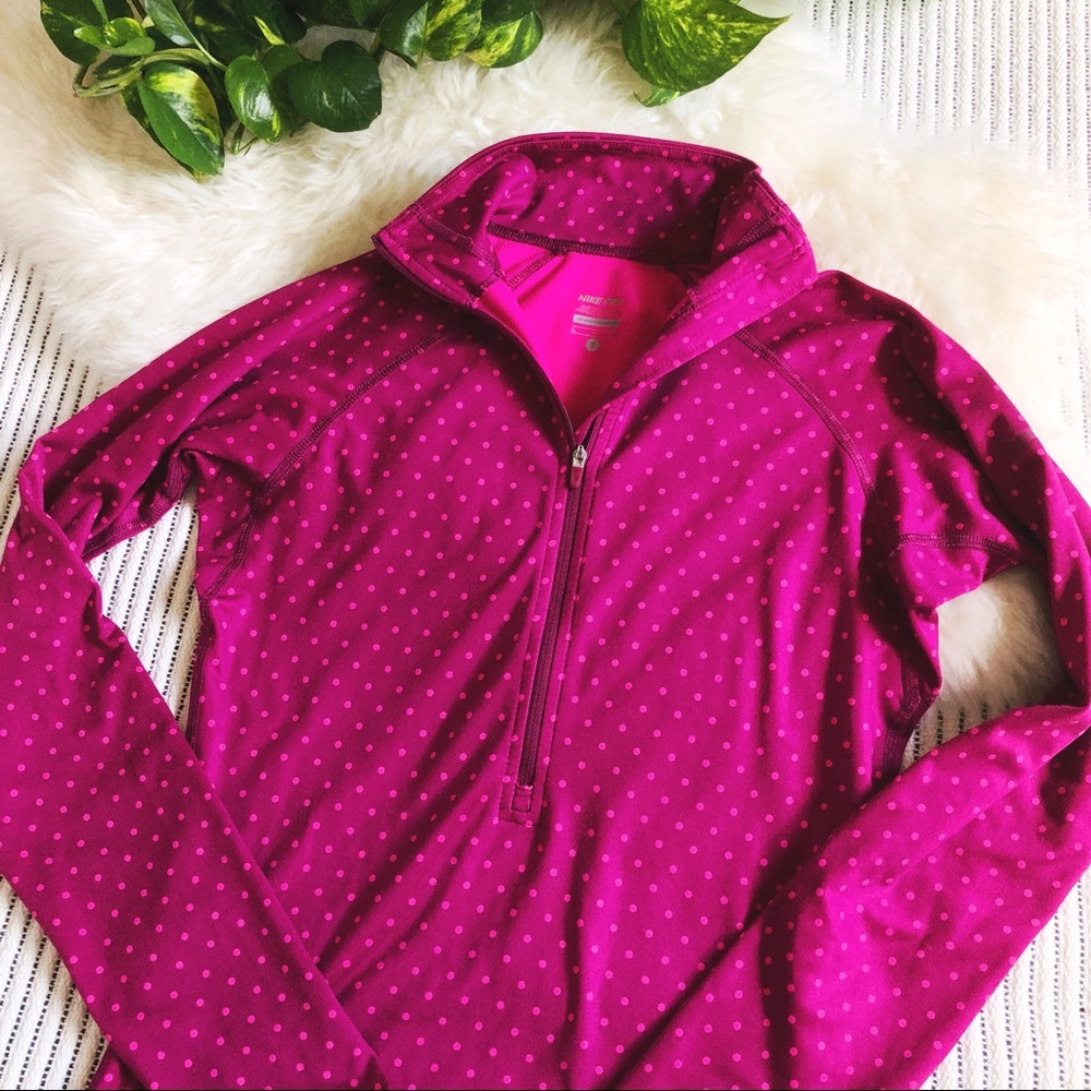 Nike Pro Pink Polka Dot 1/4 Zip Pullover Sweater